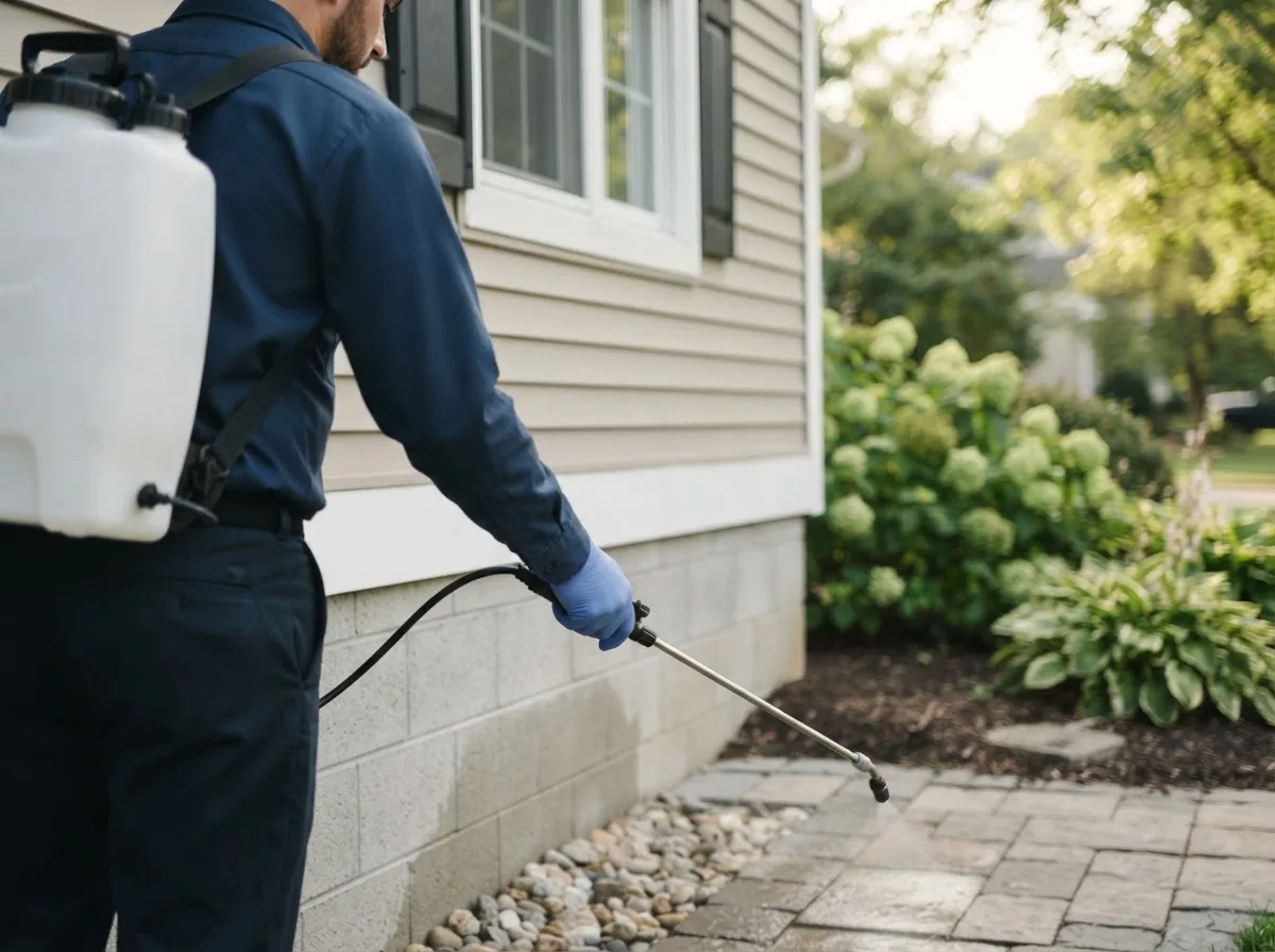 Pest control technician inspecting a home in Gothenburg, NE